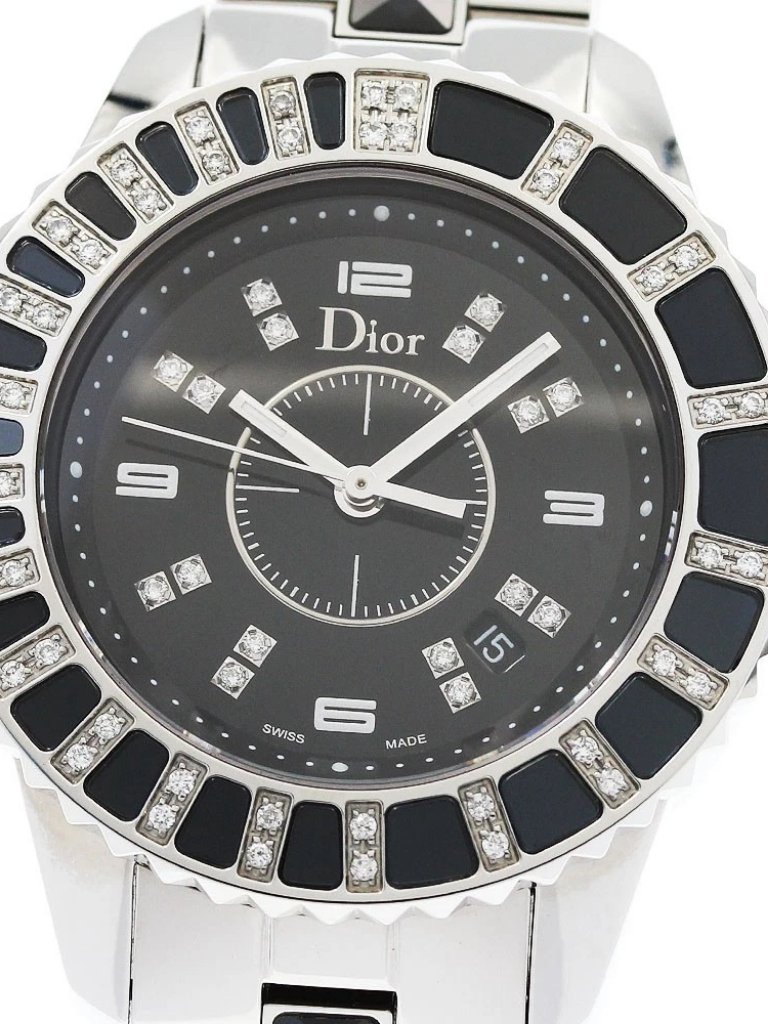 Dior Crystal Cd113115 Diamond Bezel 16p Diamond Black Dial Quartz Ladies958320